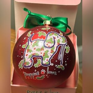 NWT Puppy Holly Berry Christmas Ornament Puppie Love Dog Rescue